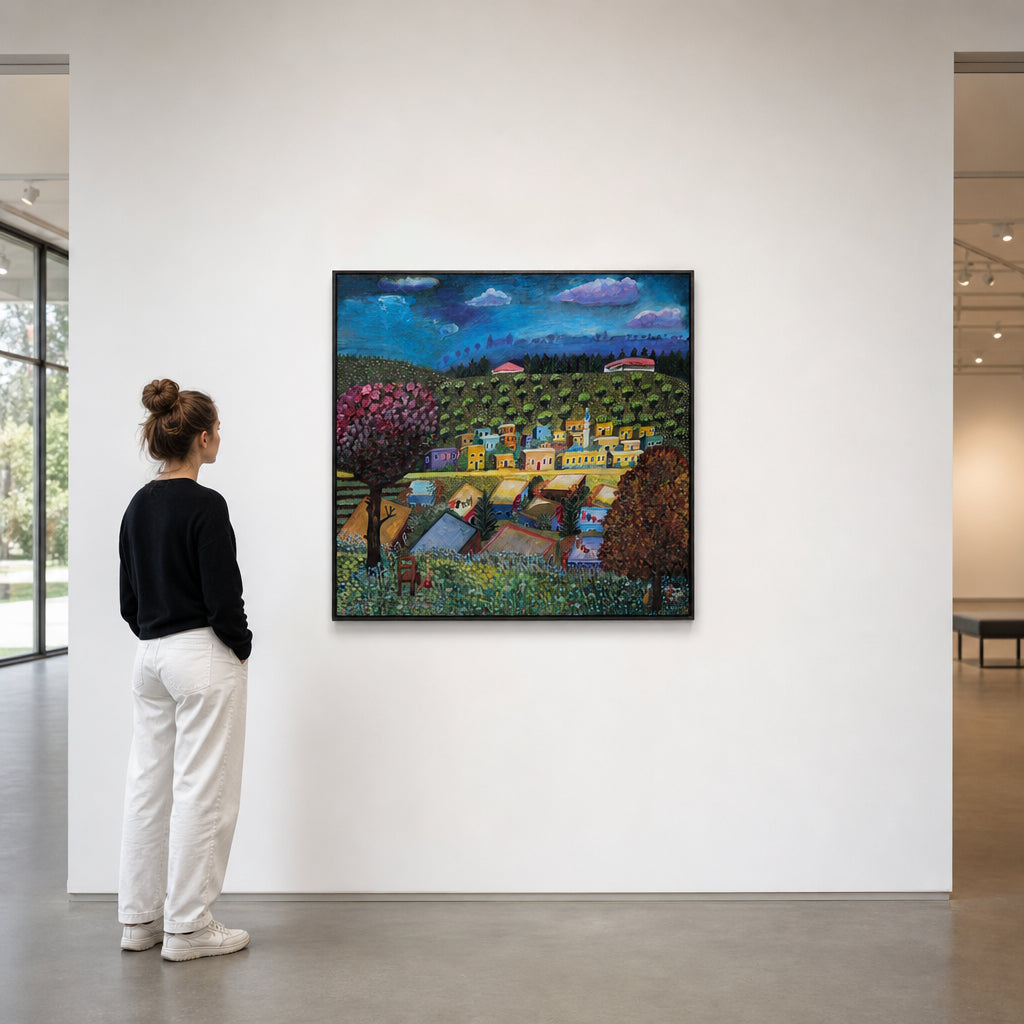 Colorful Village Among Green Hills - shown to scale