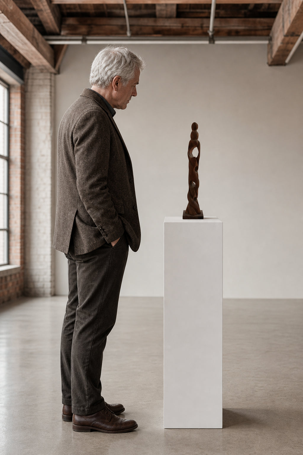 Abstract Human Figure Wood Sculpture - shown to scale