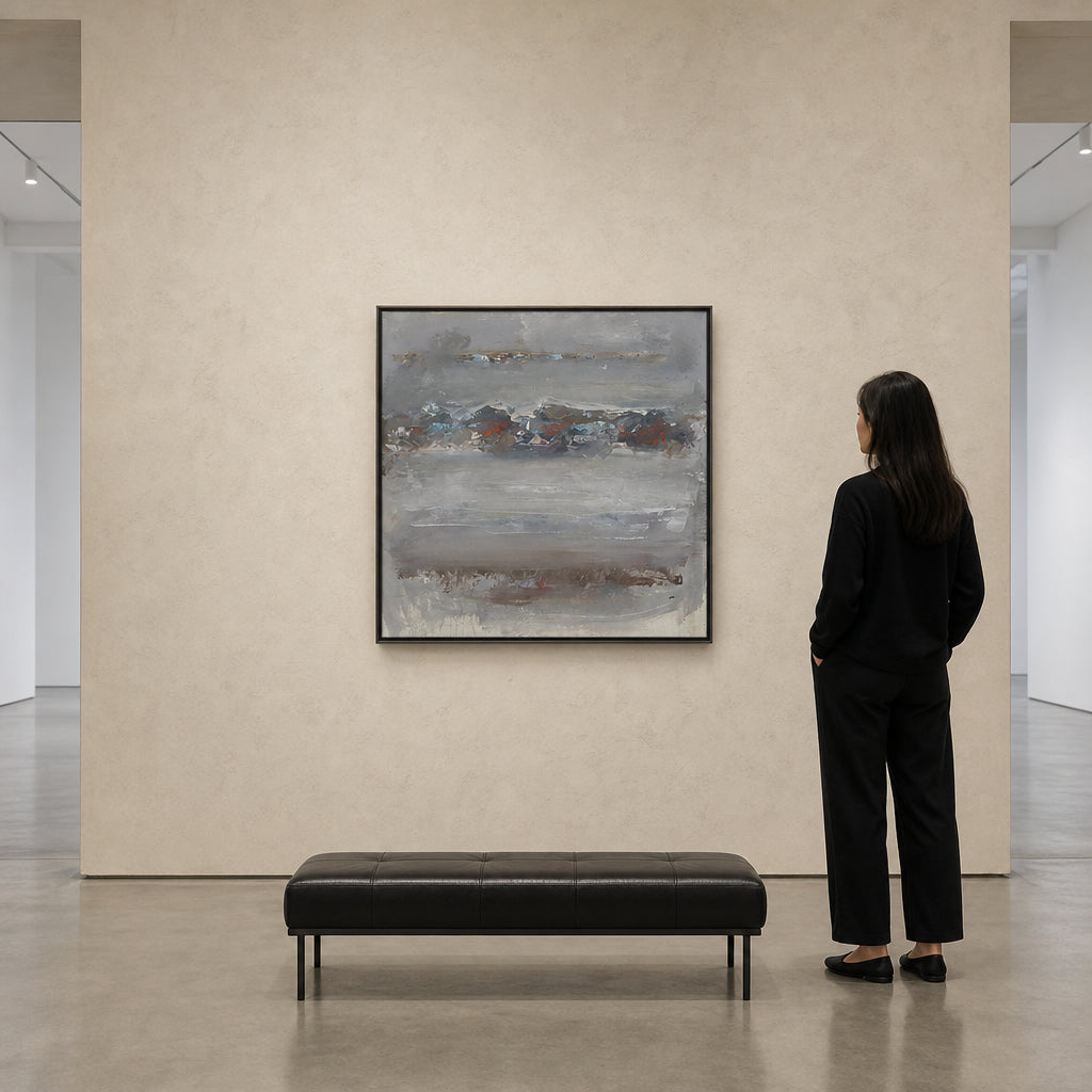 Misty Grey Landscape with Red Accents - shown to scale
