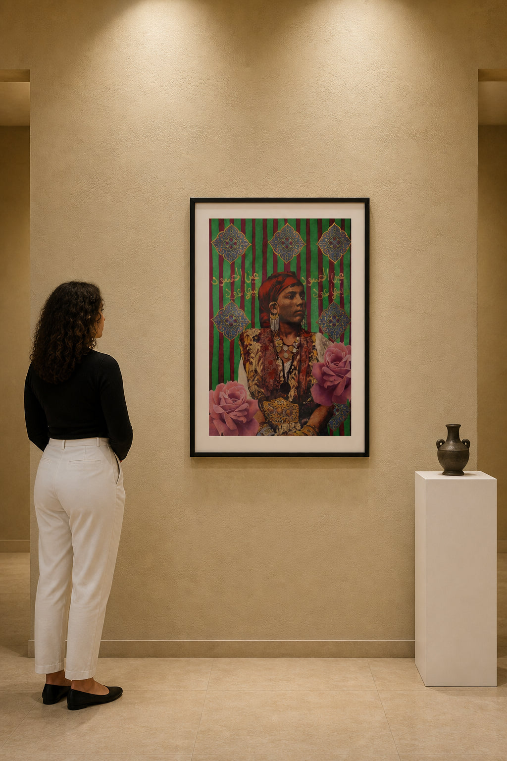 Woman in Traditional Dress with Roses - shown to scale