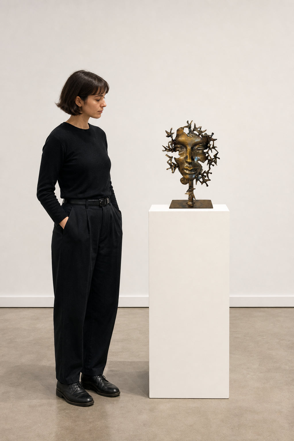Face Surrounded by Flying Birds - shown to scale