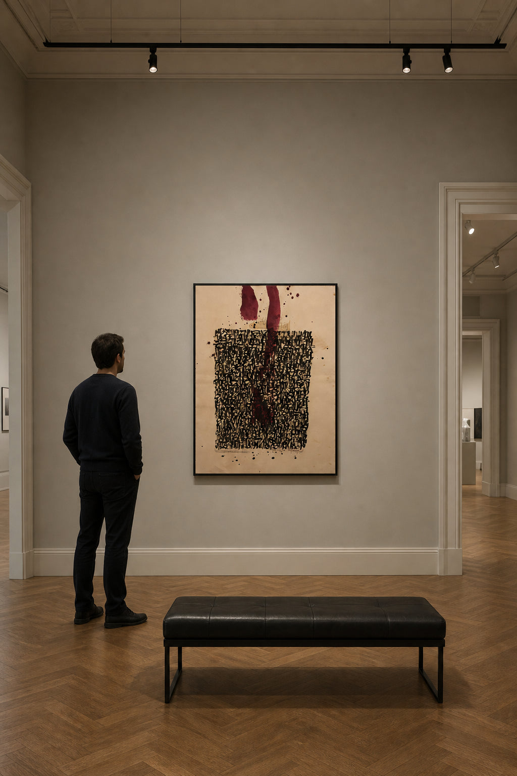 Black Ink Script with Deep Red Forms - shown to scale