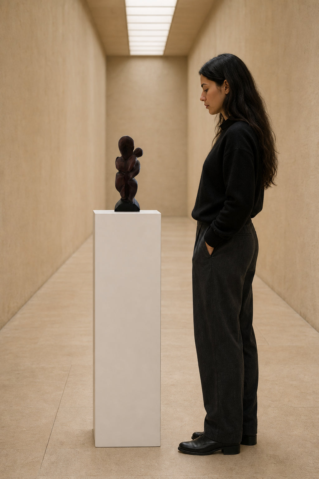 Mother Holding Child Figurative Sculpture - shown to scale