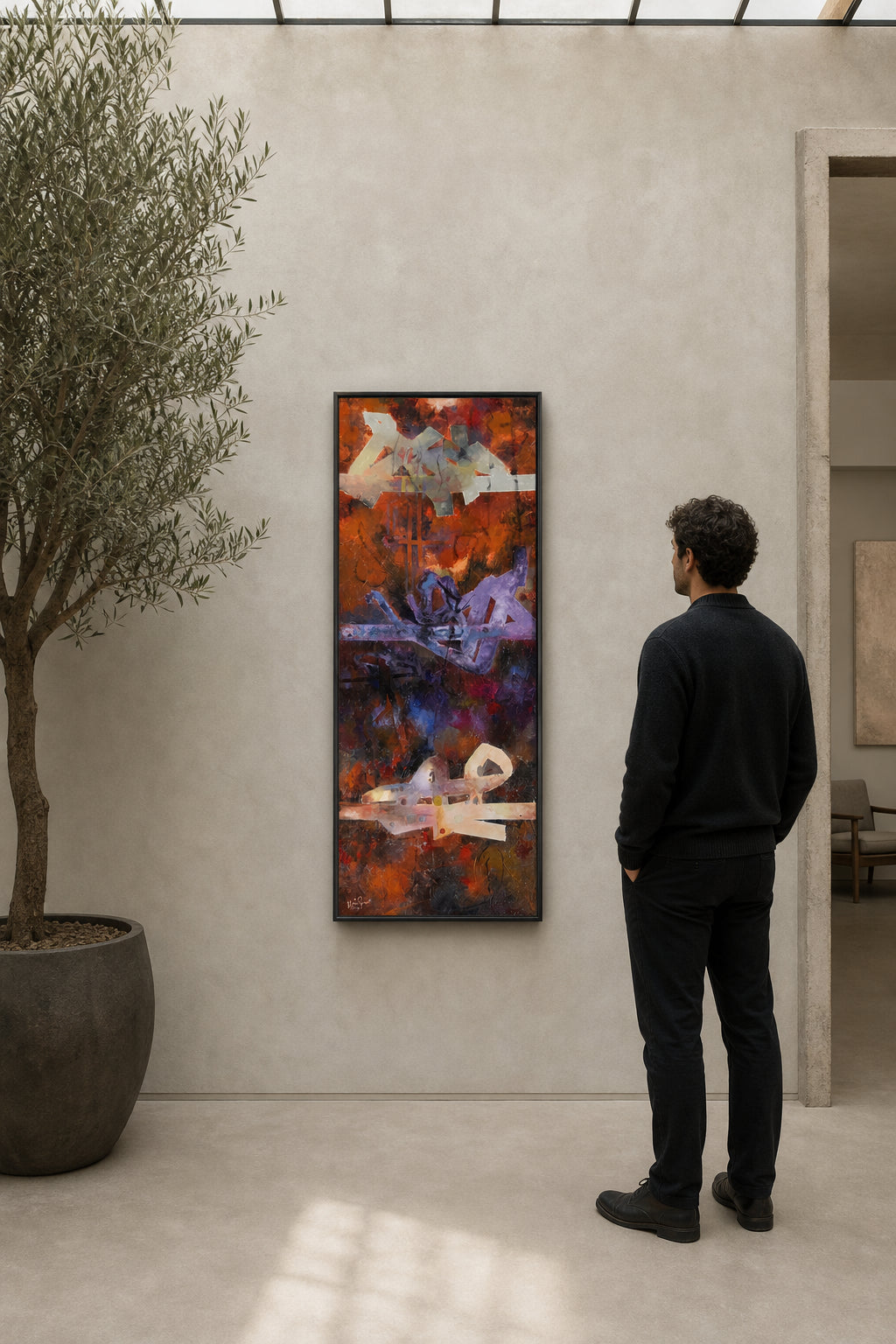 Abstract Forms on Deep Red Ground - shown to scale
