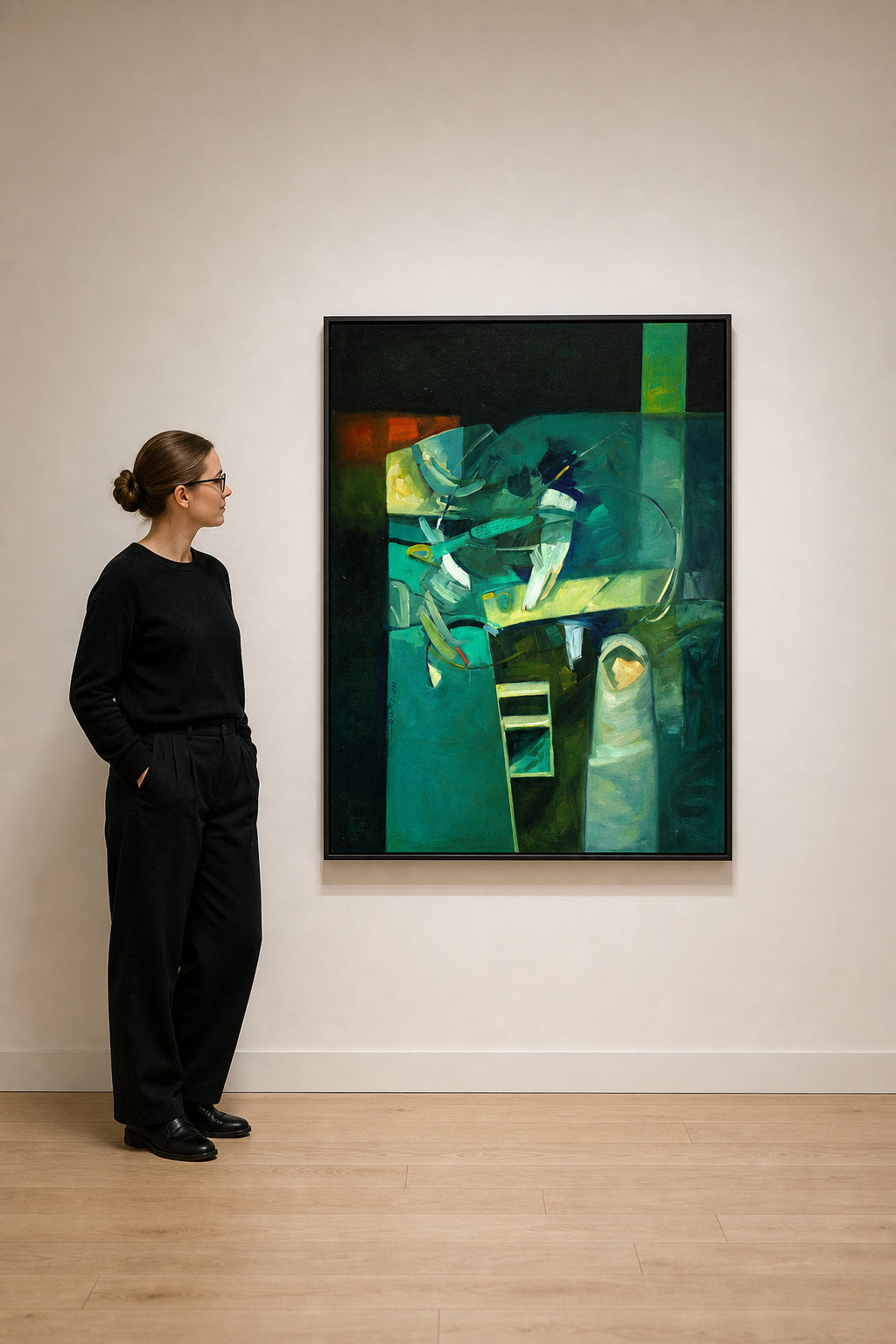 Abstract Green and Teal Composition - shown to scale