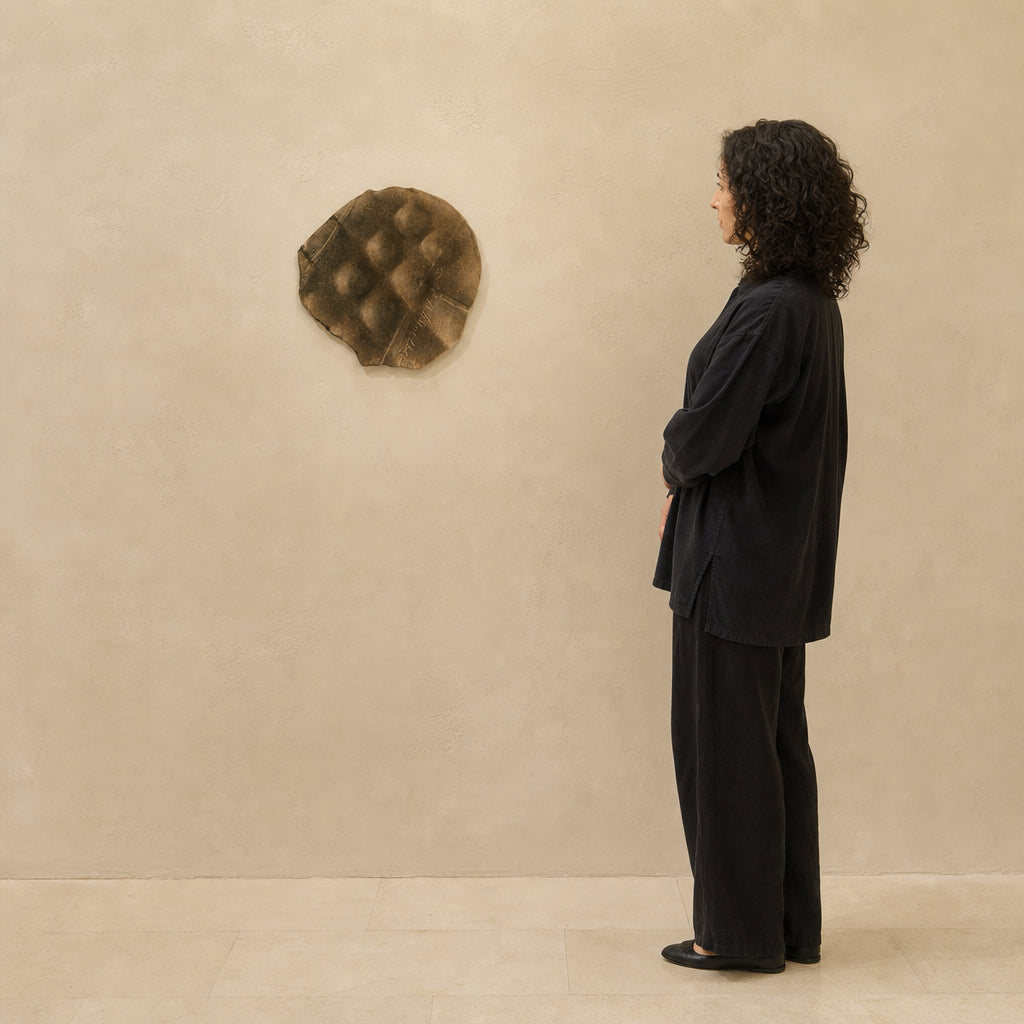 Round Textured Ceramic Relief Plaque - shown to scale