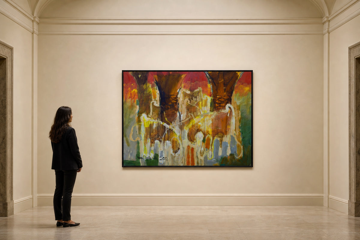 Abstract Figures Among Dark Trees - shown to scale