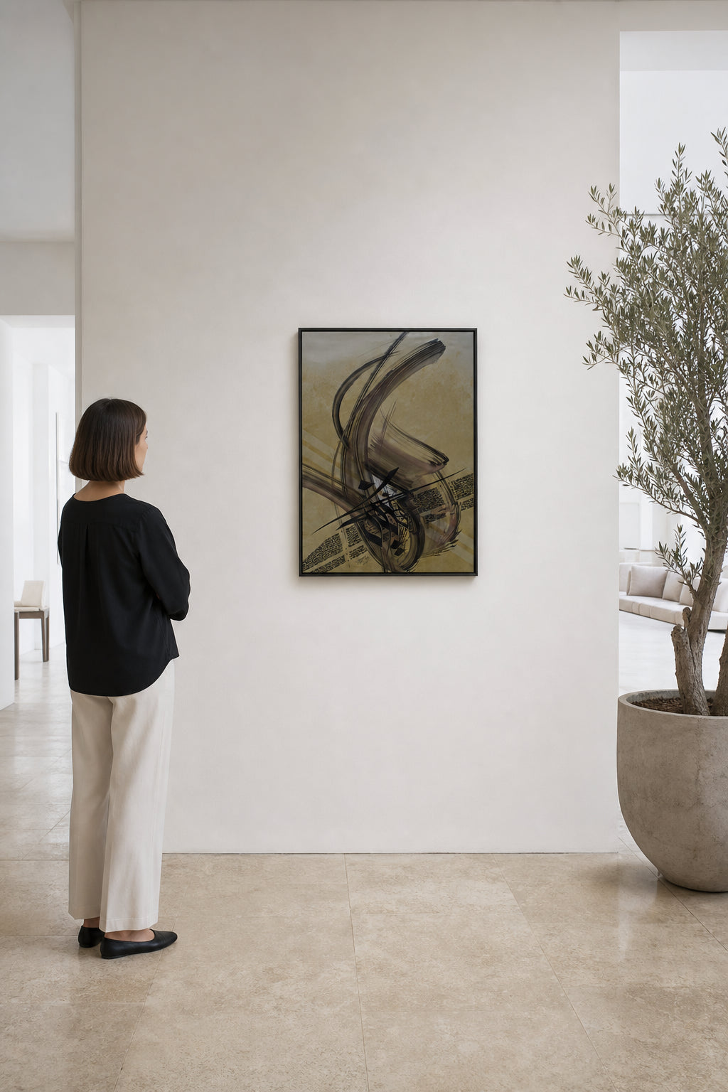 Abstract Arabic Calligraphy Sweeping Black Forms - shown to scale