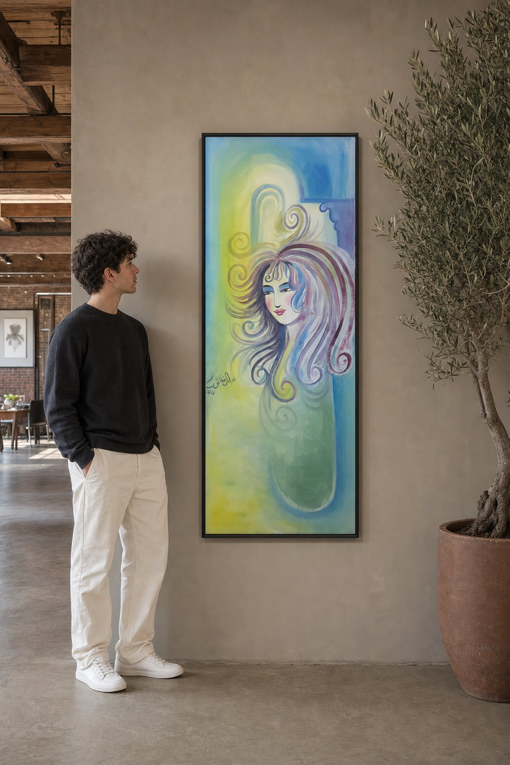 Woman with Flowing Swirling Hair - shown to scale