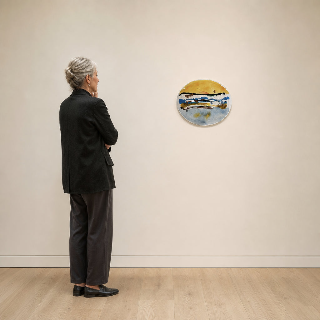 Painted Oval Ceramic Plate Landscape - shown to scale