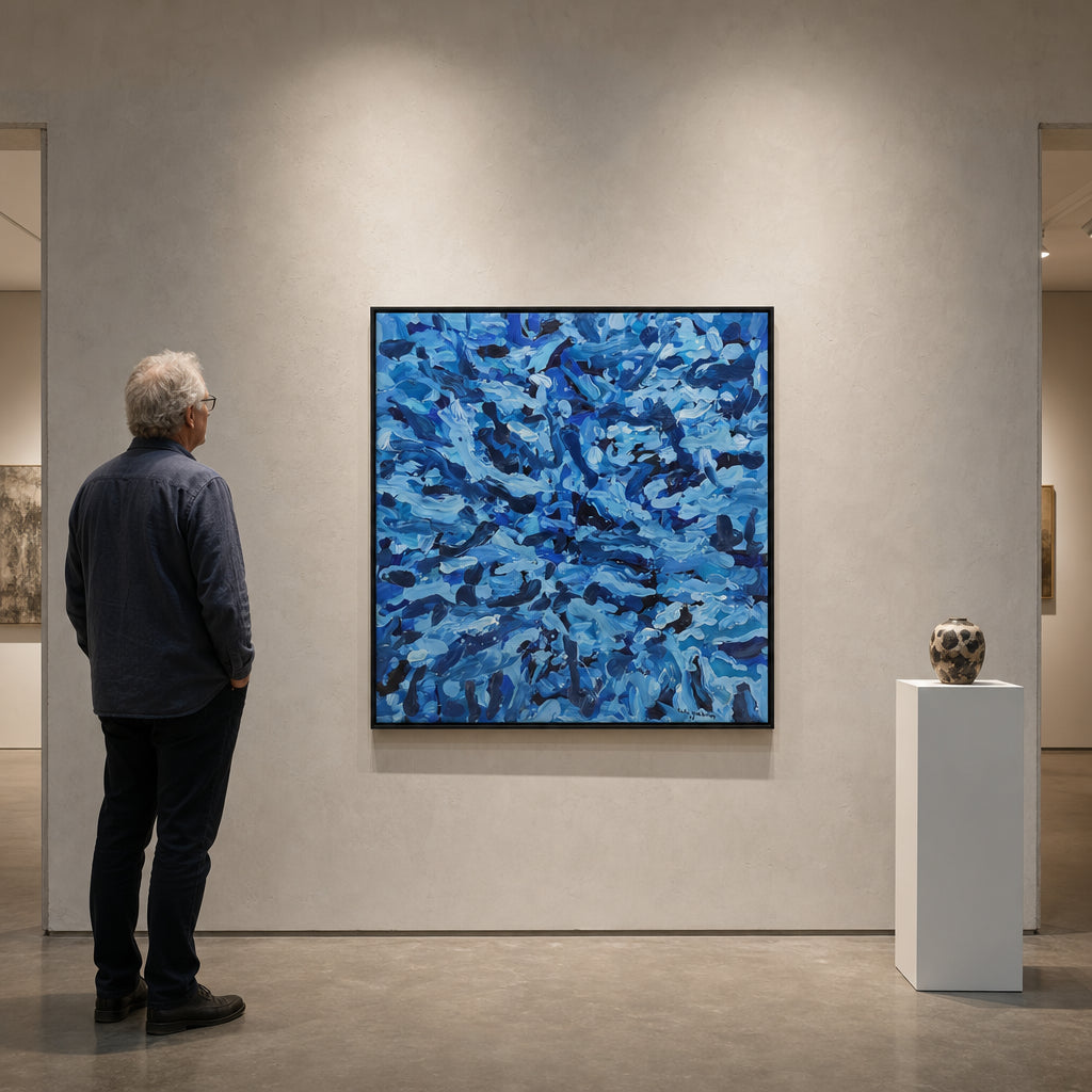 Blue Abstract Brushstroke Composition - shown to scale