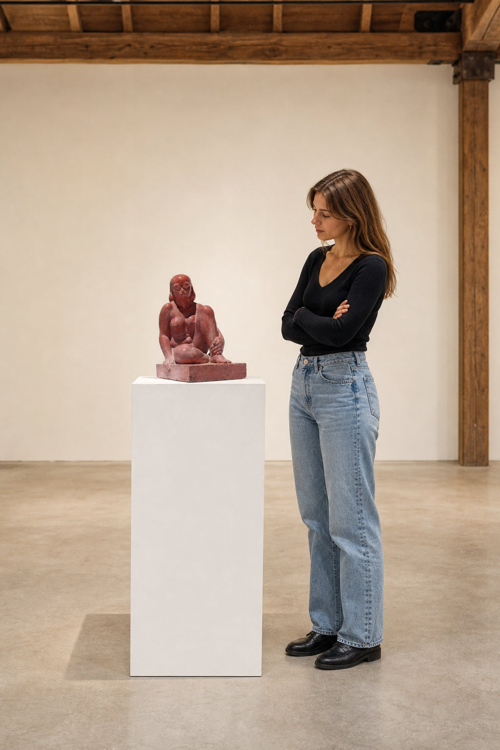 Seated Nude Female Figure Sculpture - shown to scale