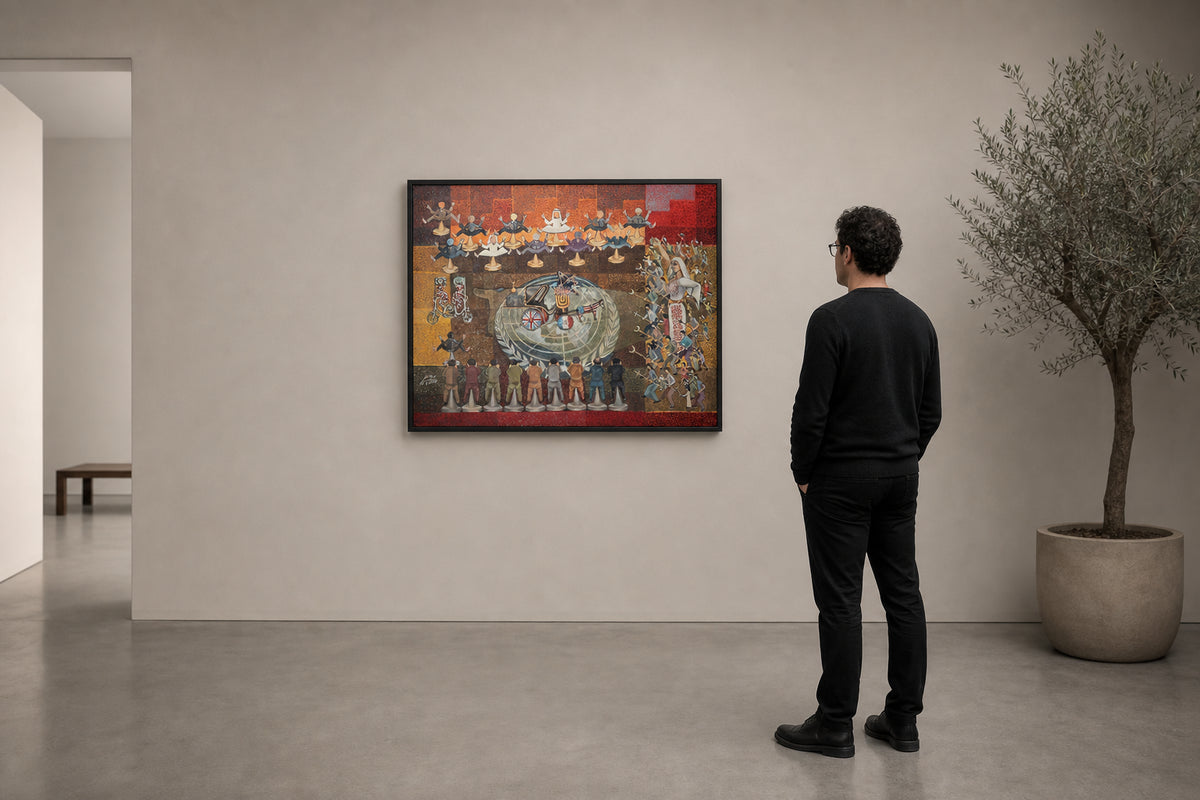 Puppet Figures Around UN Globe Symbol - shown to scale