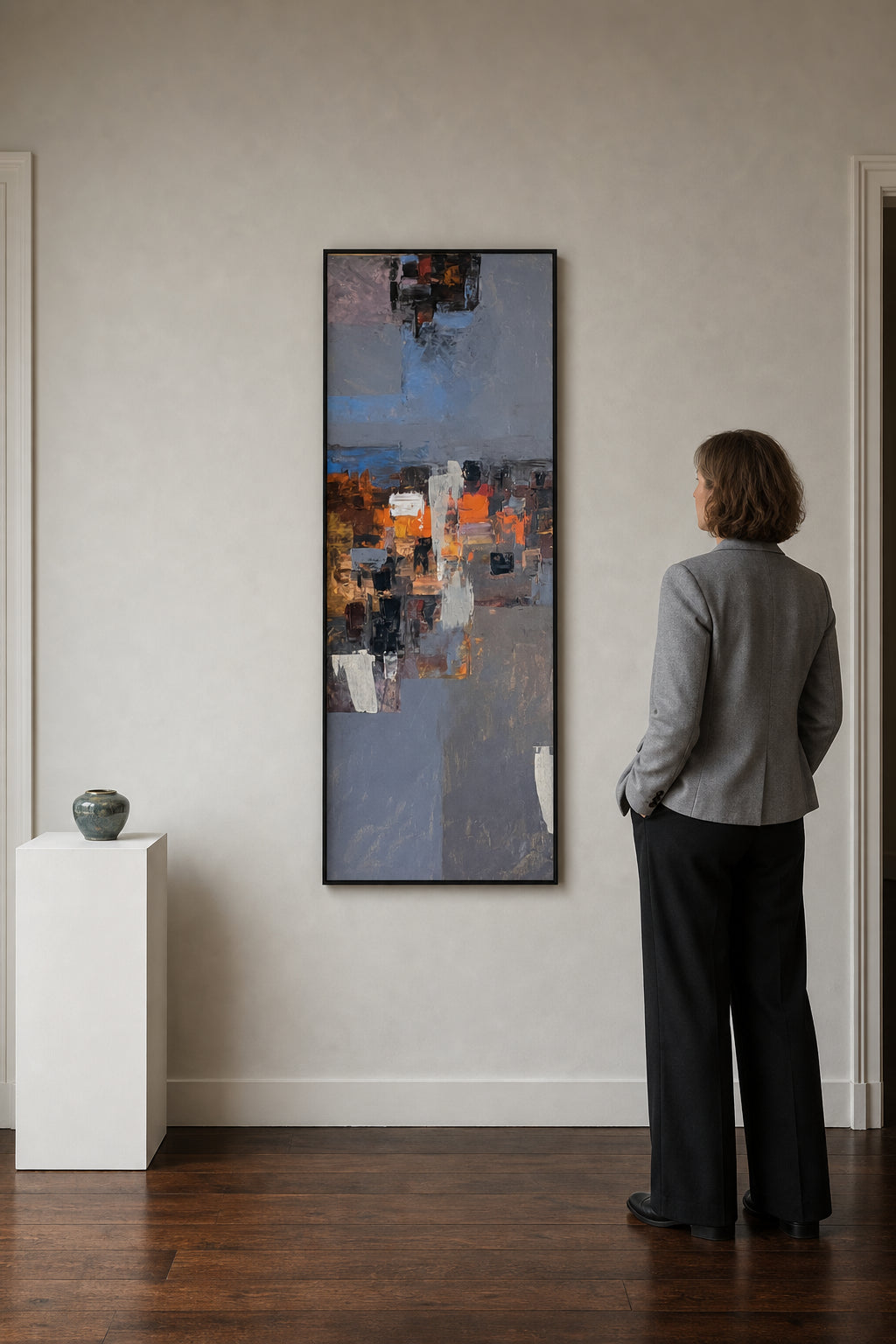Grey and Orange Abstract Composition - shown to scale