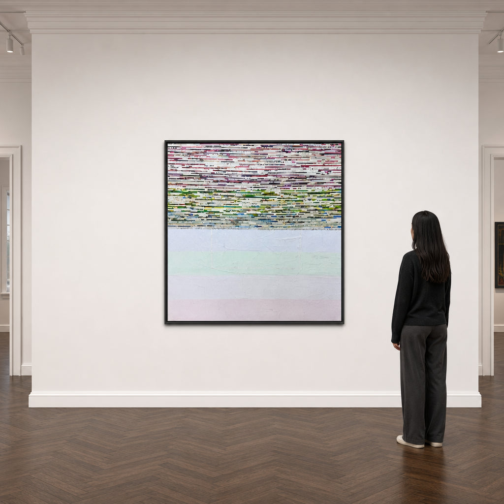 Layered Paper Strips Over White Ground - shown to scale