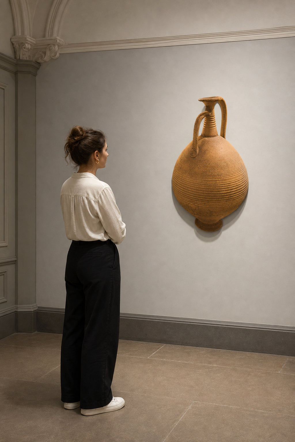 Double Handle Clay Pottery Jug - shown to scale