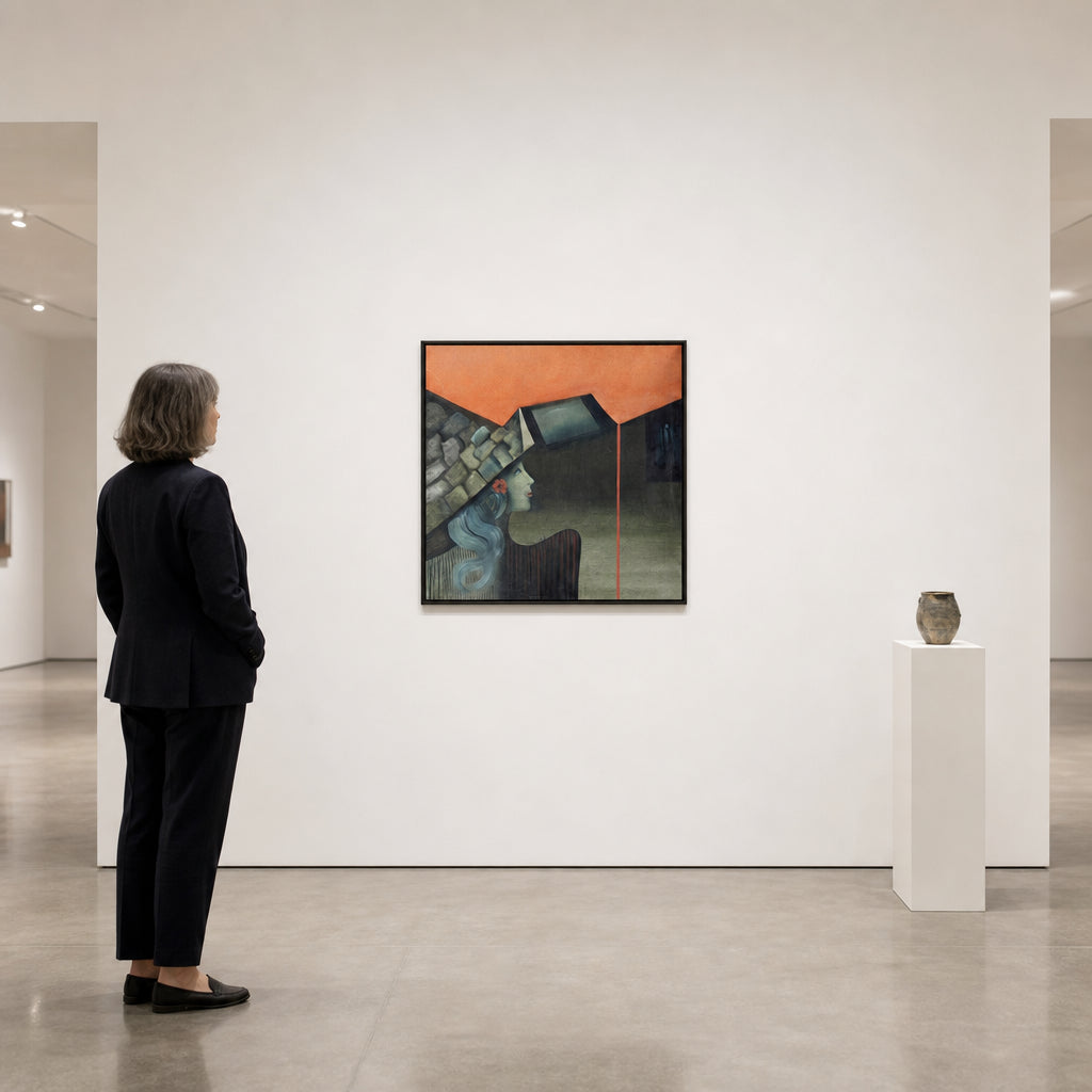 Woman with Stone Hat and Red Flower - shown to scale