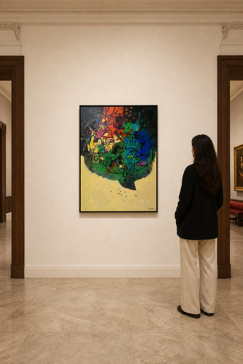 Colorful Abstract Forms on Yellow Ground - shown to scale