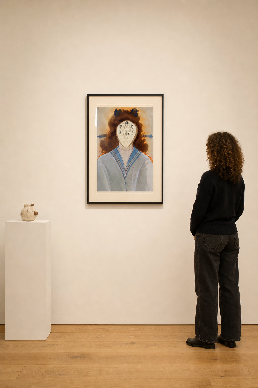 Faceless Figure with Geometric Head - shown to scale
