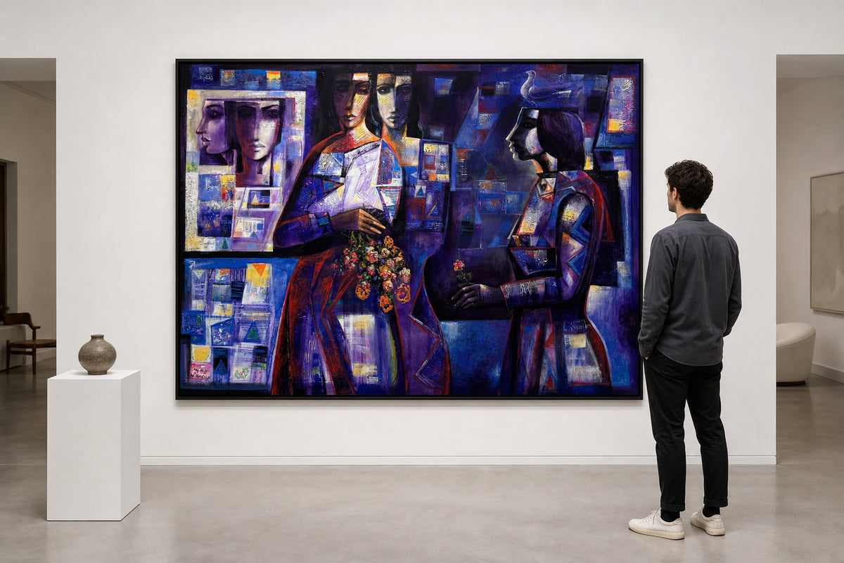 Two Figures with Flowers and Fragments - shown to scale