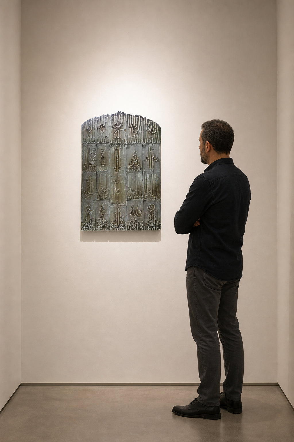 Arabic Calligraphy Ceramic Relief Panel - shown to scale
