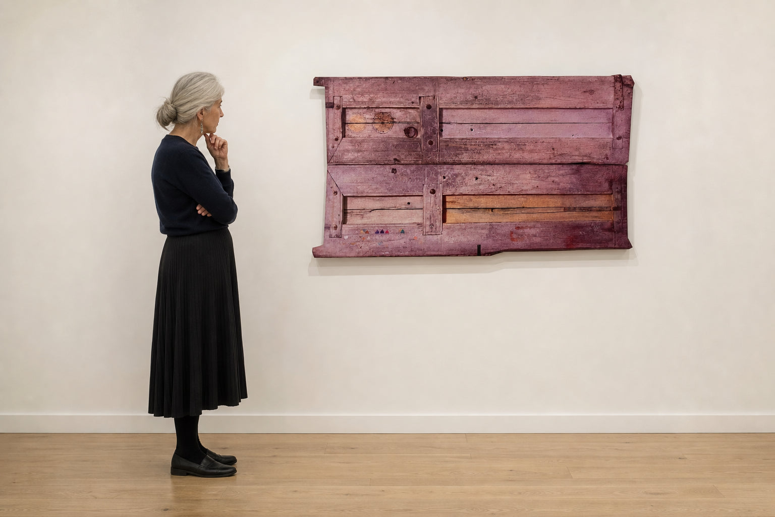 Aged Wood Panel with Painted Marks - shown to scale