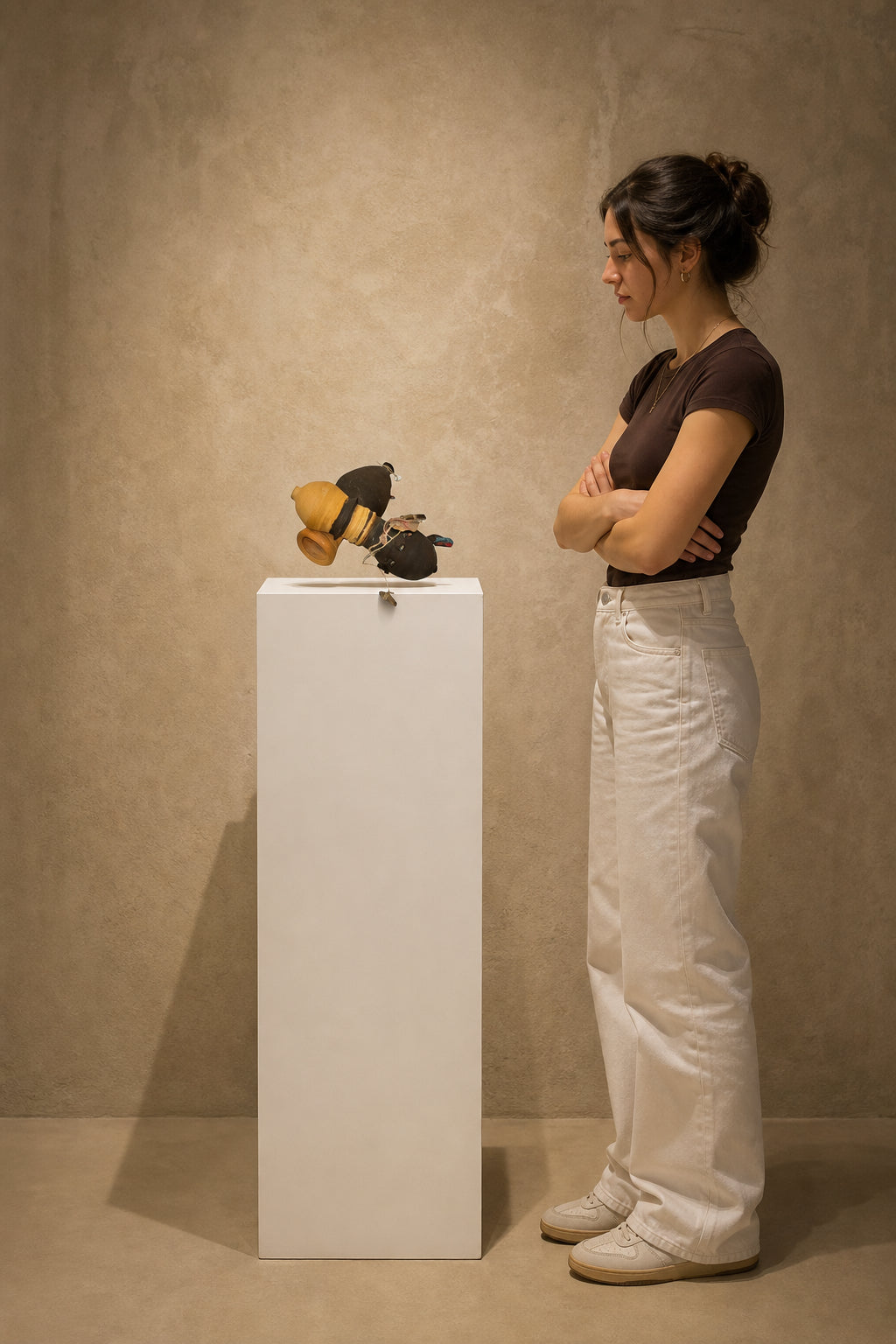 Abstract Mixed Media Vessel Sculpture - shown to scale