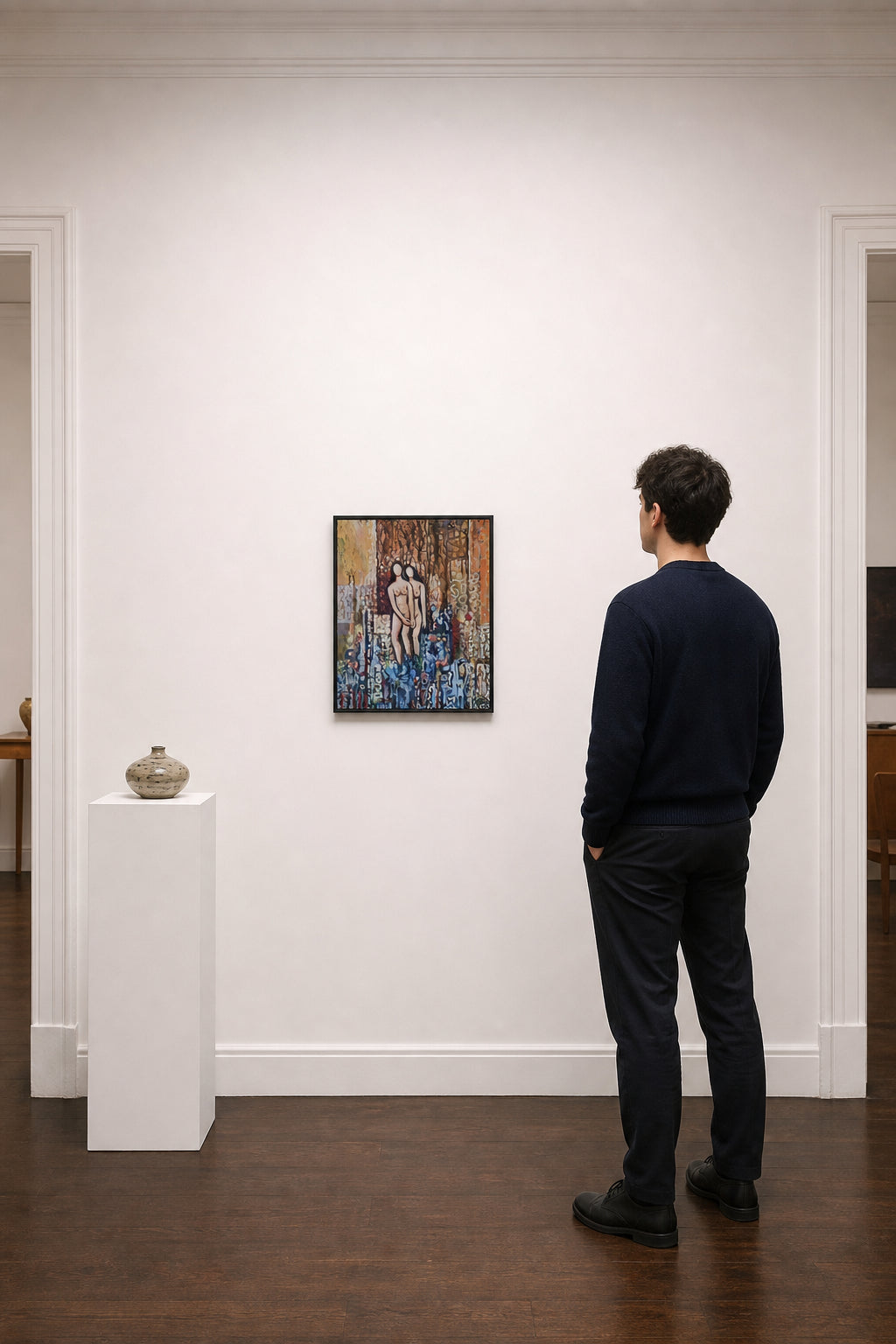 Two Nude Figures Standing Together - shown to scale