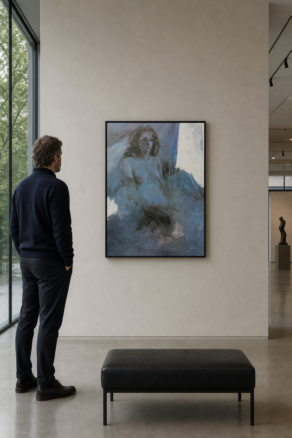 Seated Nude Woman in Blue Light - shown to scale