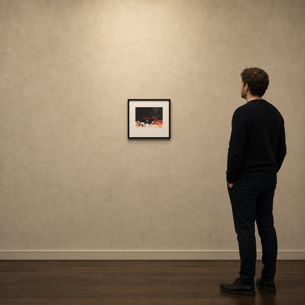 Red Calligraphic Forms on Black Ground - shown to scale