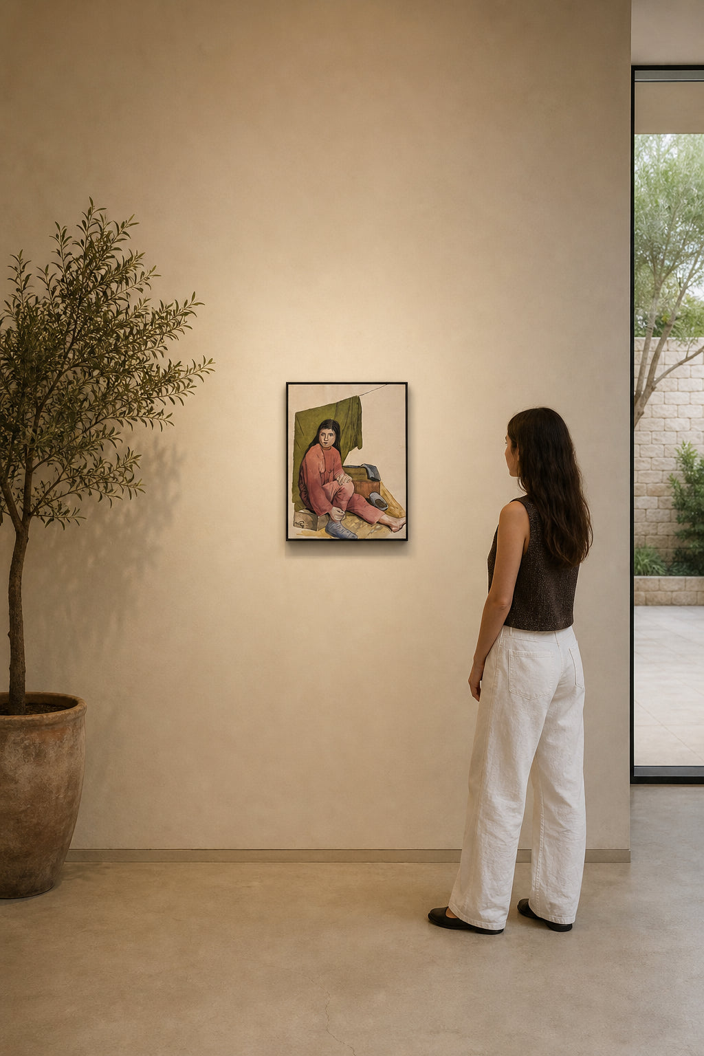Girl Seated by Green Cloth - shown to scale