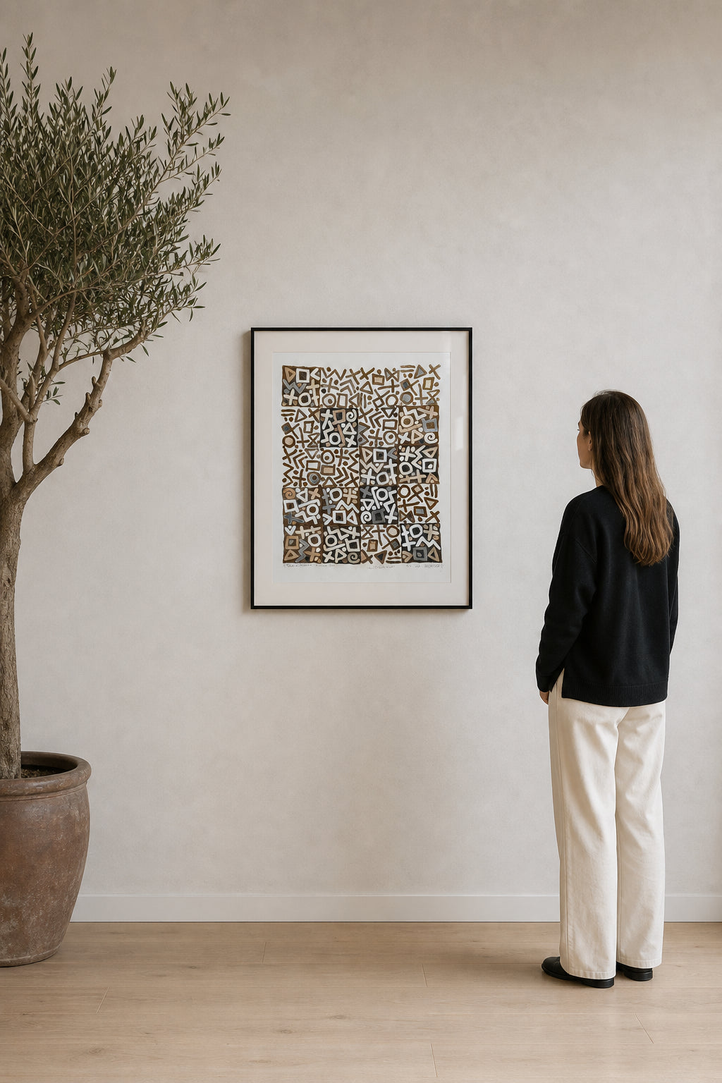 Abstract Geometric Symbols Grid Print - shown to scale