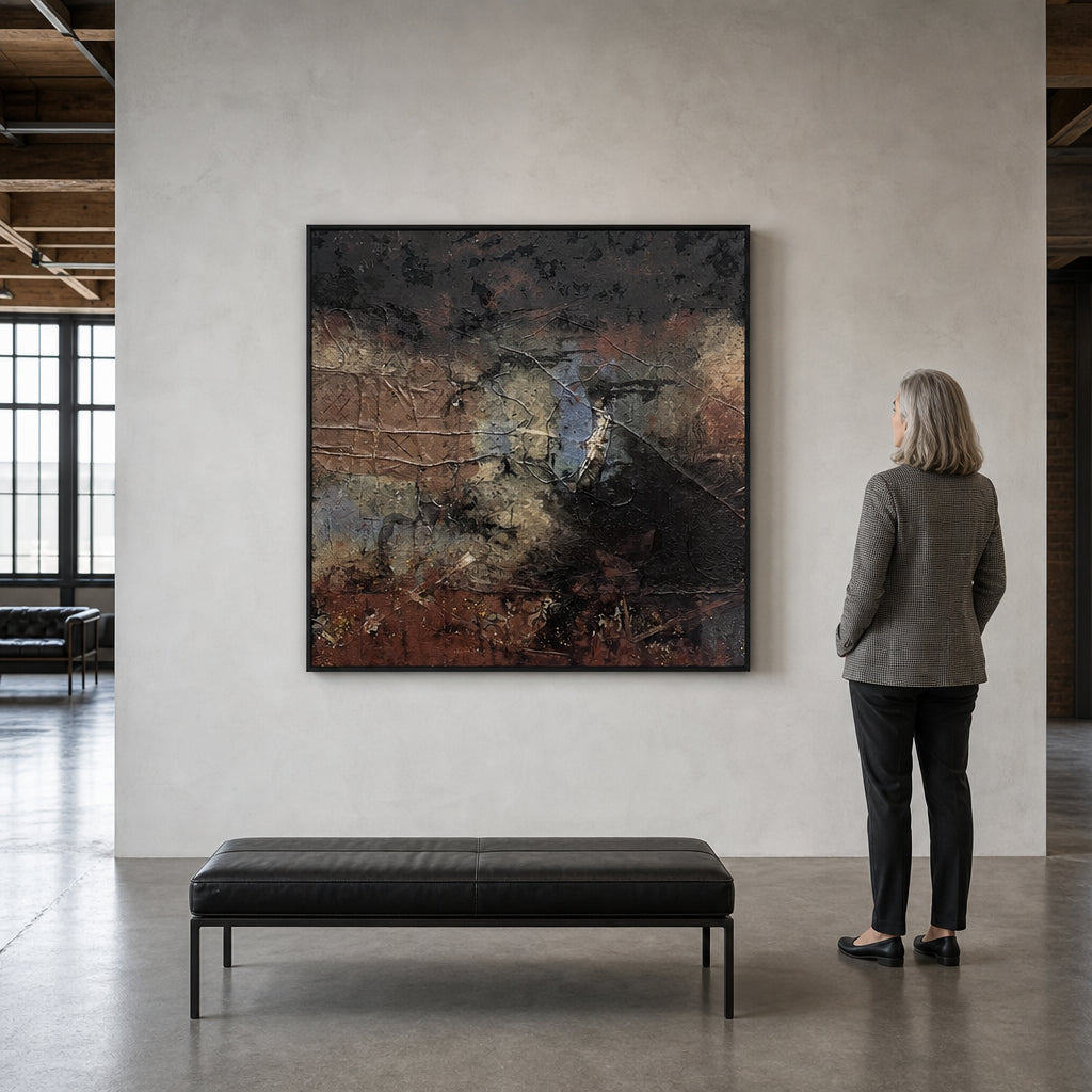 Dark Textured Abstract Mixed Media - shown to scale