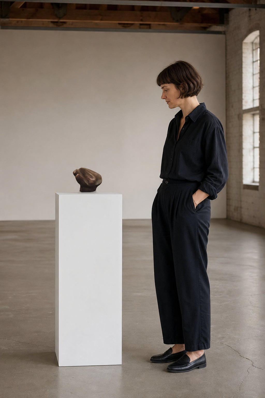 Abstract Clenched Fist Basalt Sculpture - shown to scale