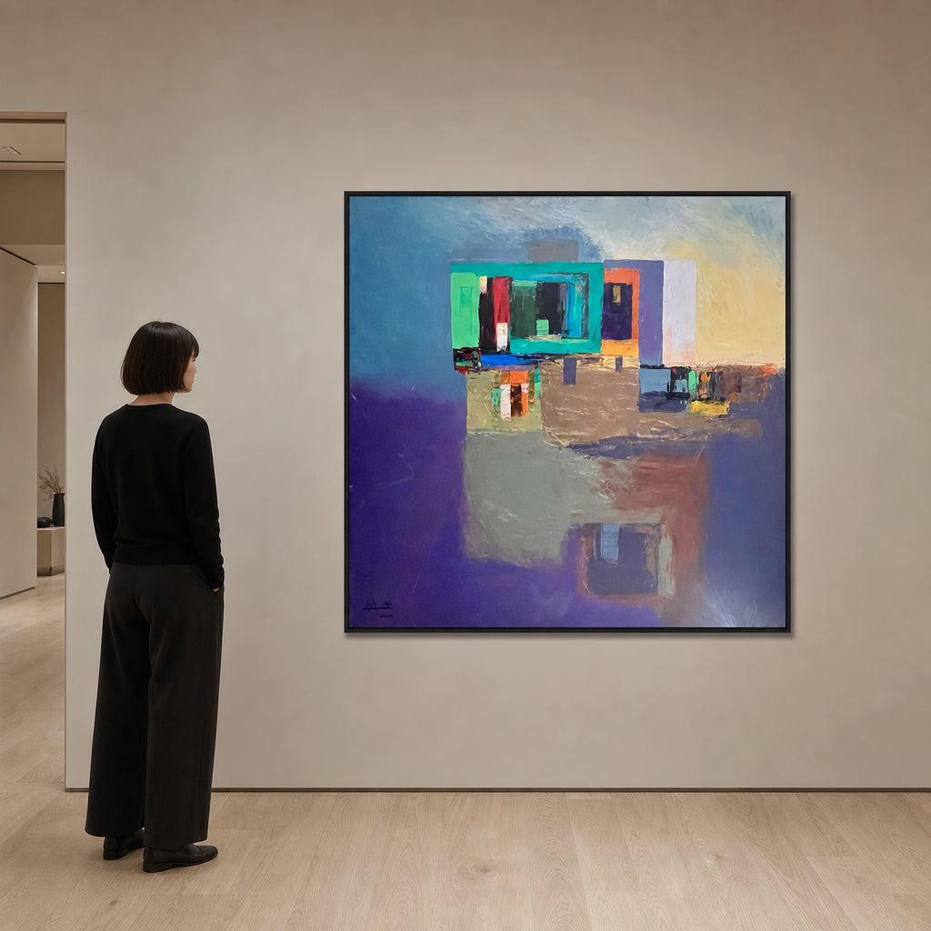 Abstract Geometric Blocks in Blue Purple - shown to scale