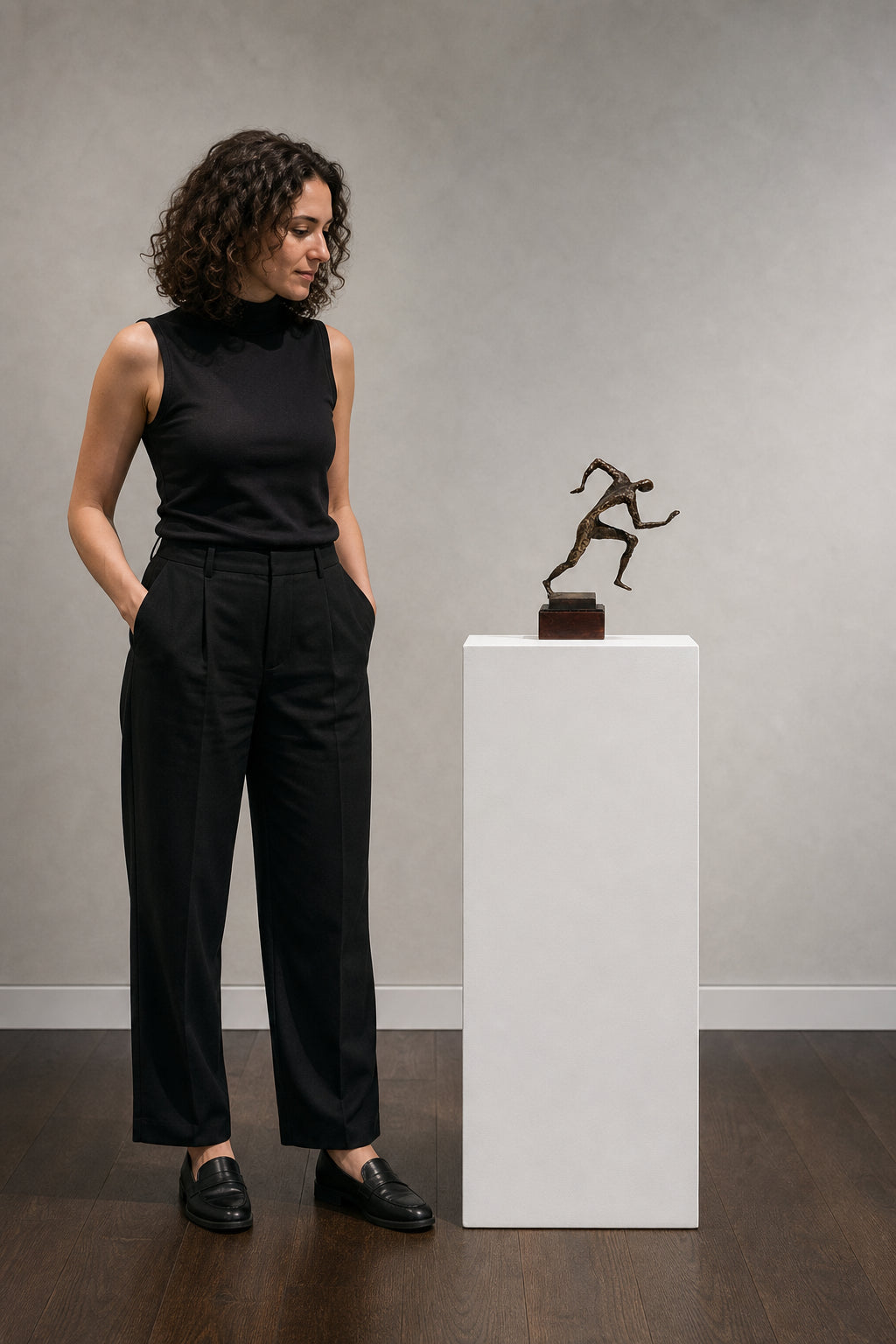 Bronze Sculpture of Running Figure - shown to scale