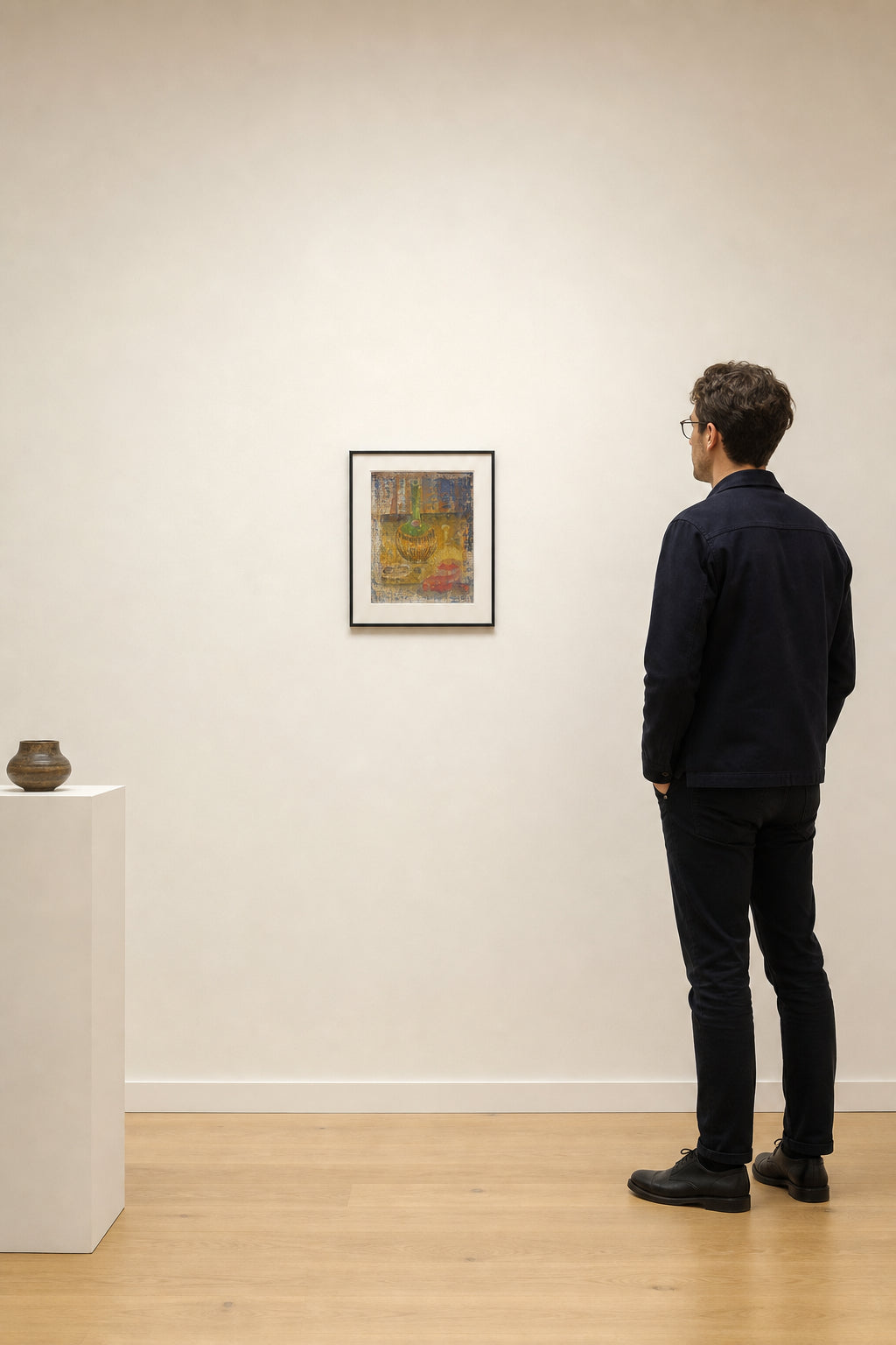 Still Life with Green Vase and Objects - shown to scale