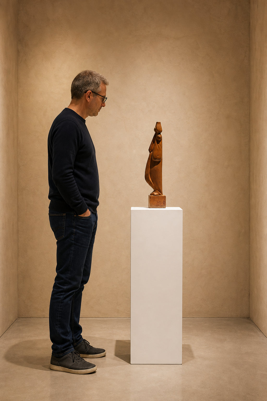 Draped Female Figure Carrying Vessel - shown to scale