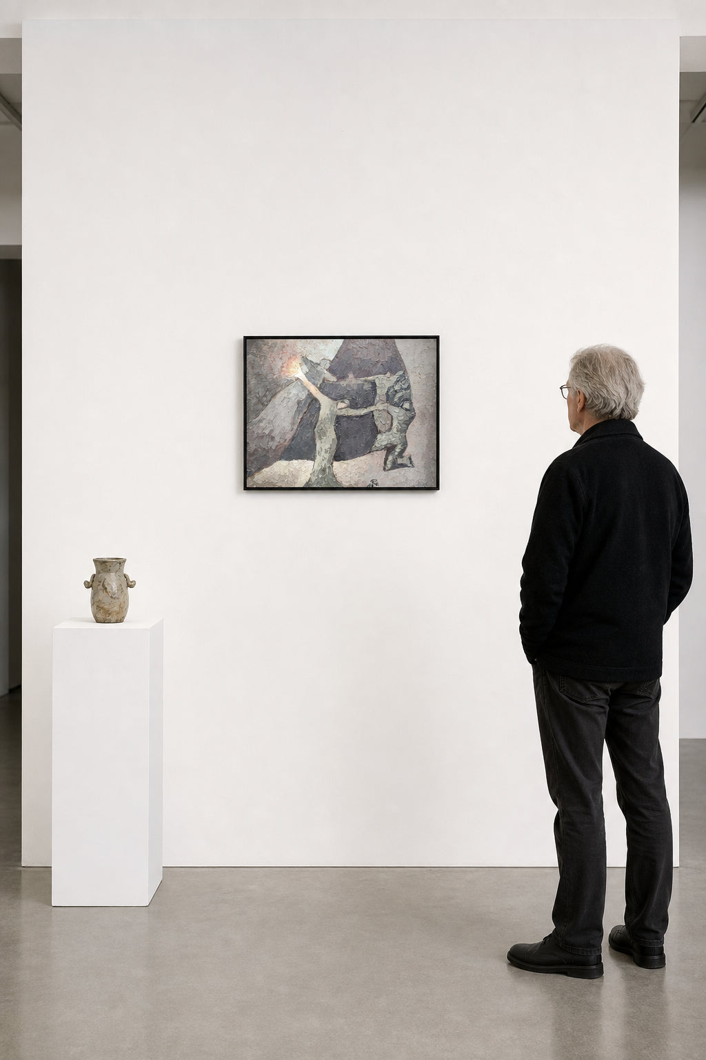 Cubist Figures with Glowing Light - shown to scale