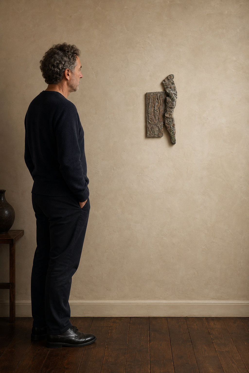 Abstract Human Figure Holding Panel - shown to scale