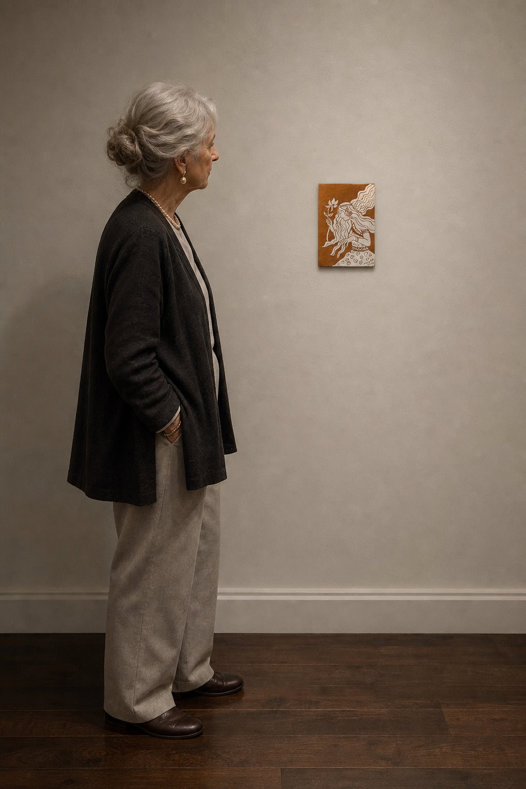 Woman Holding Flower with Flowing Hair - shown to scale