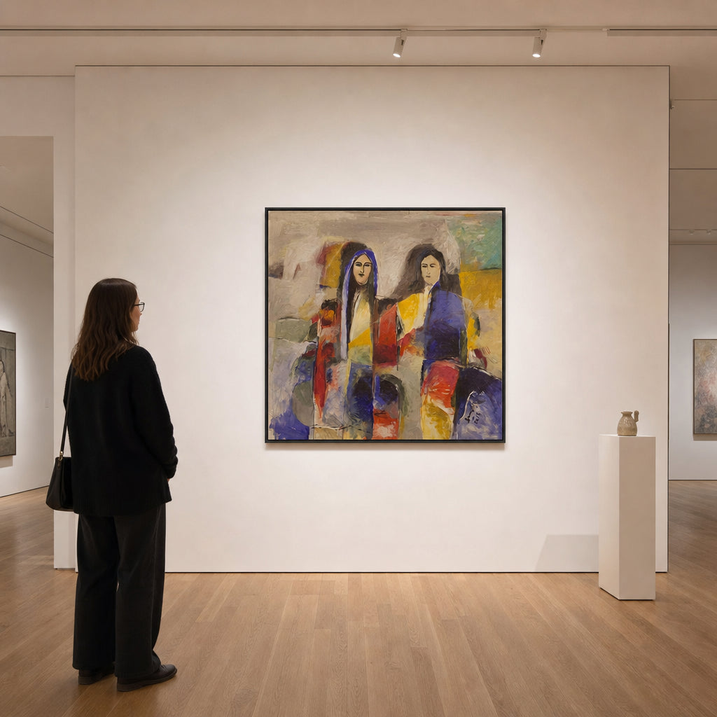 Two Women in Colorful Robes - shown to scale