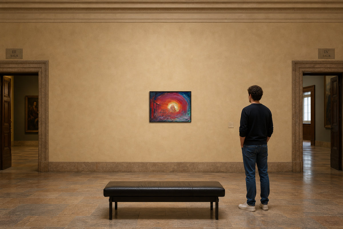 Figures Surrounding a Central Blazing Light - shown to scale