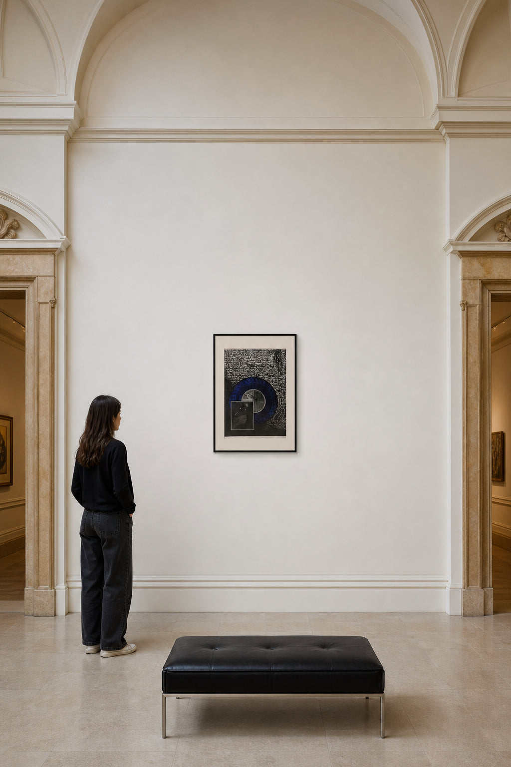 Arabic Calligraphy Blue Circle Print - shown to scale
