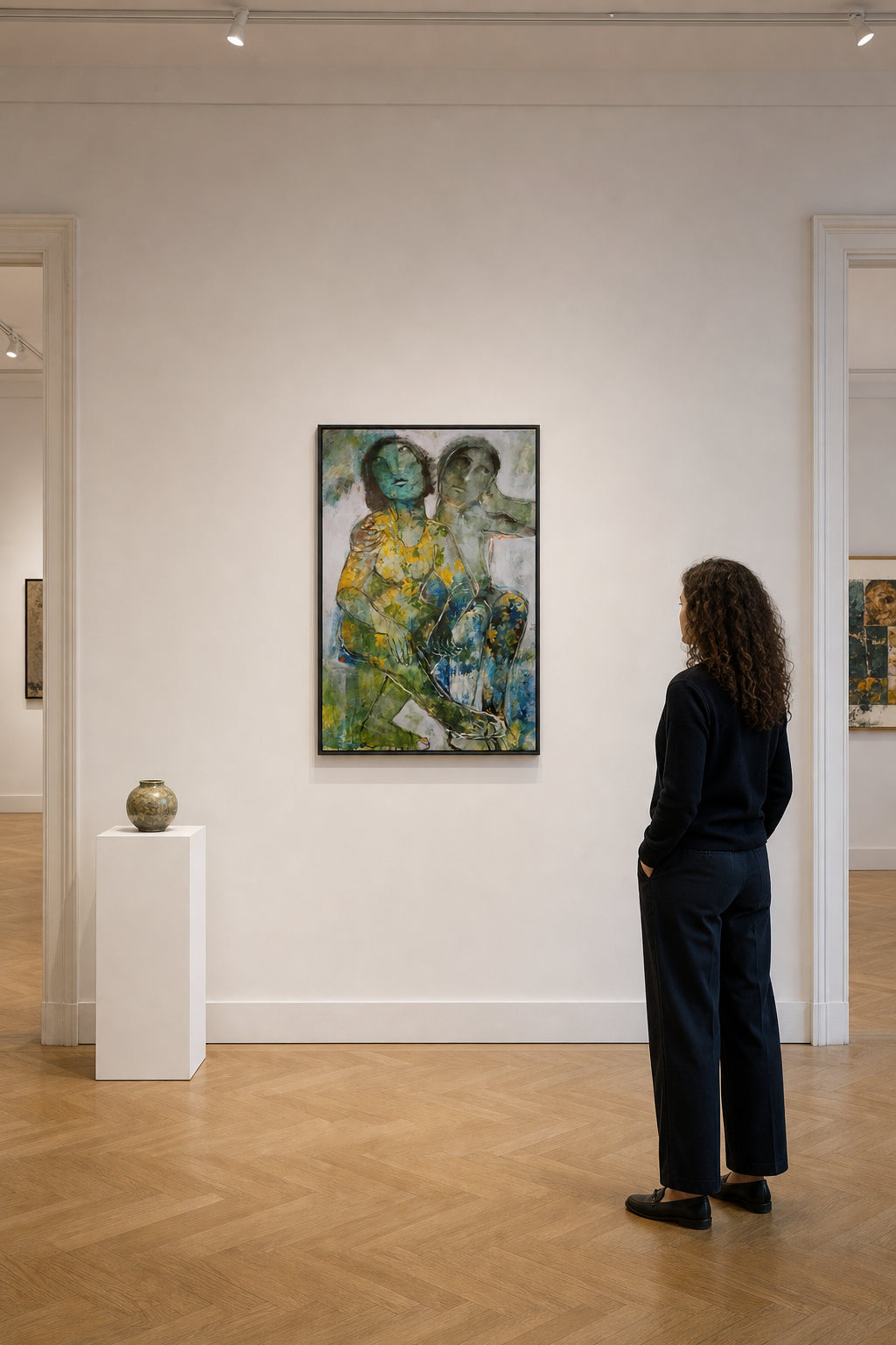 Two Figures in Green and Yellow - shown to scale