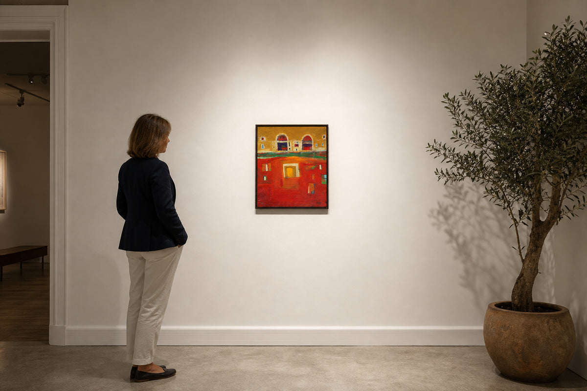 Abstract Red Building with Arched Windows - shown to scale