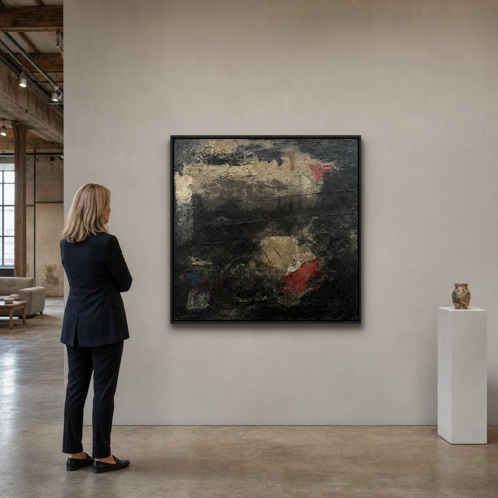 Dark Textured Abstract Mixed Media - shown to scale