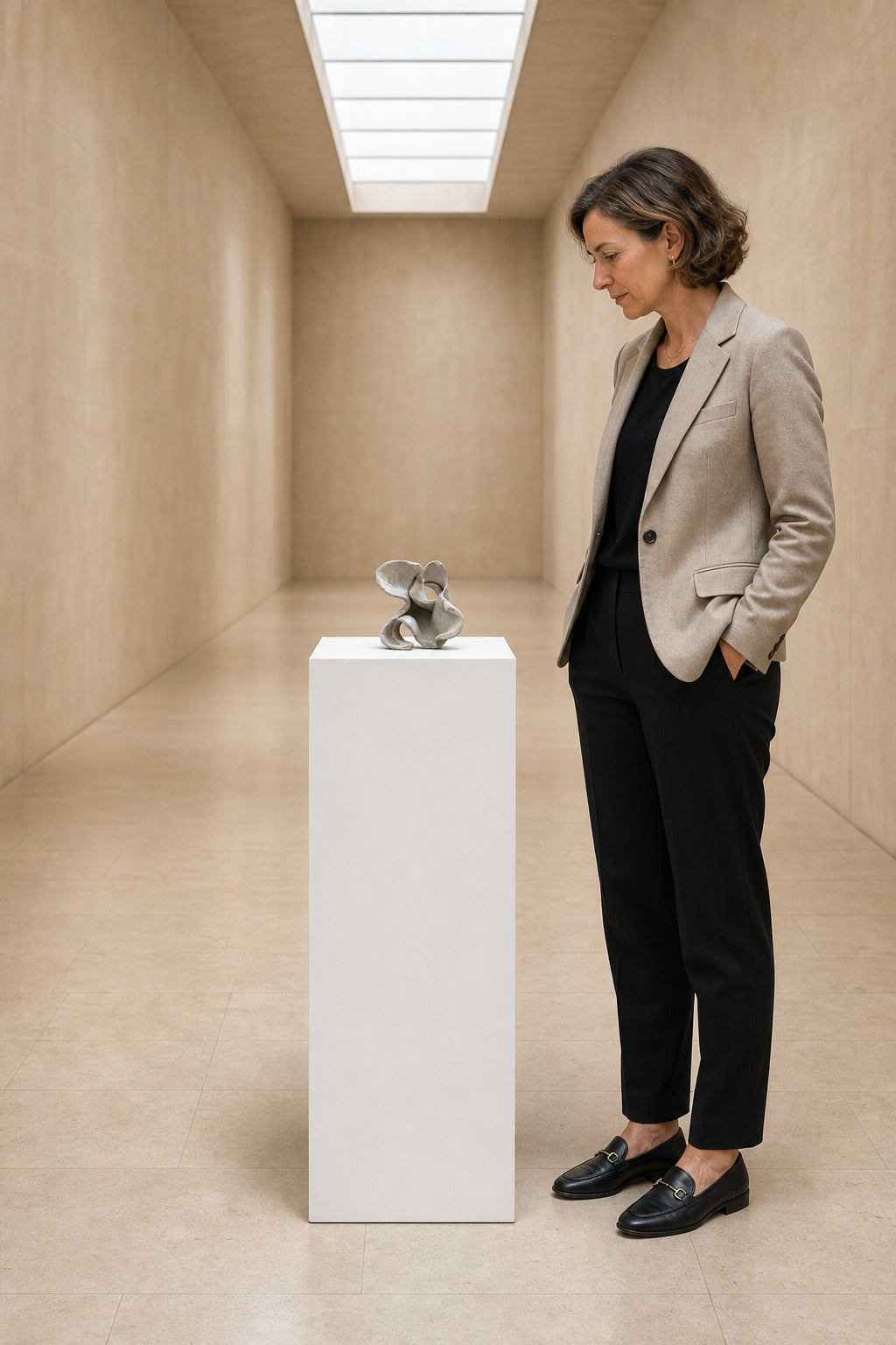 Abstract White Ceramic Flowing Form - shown to scale