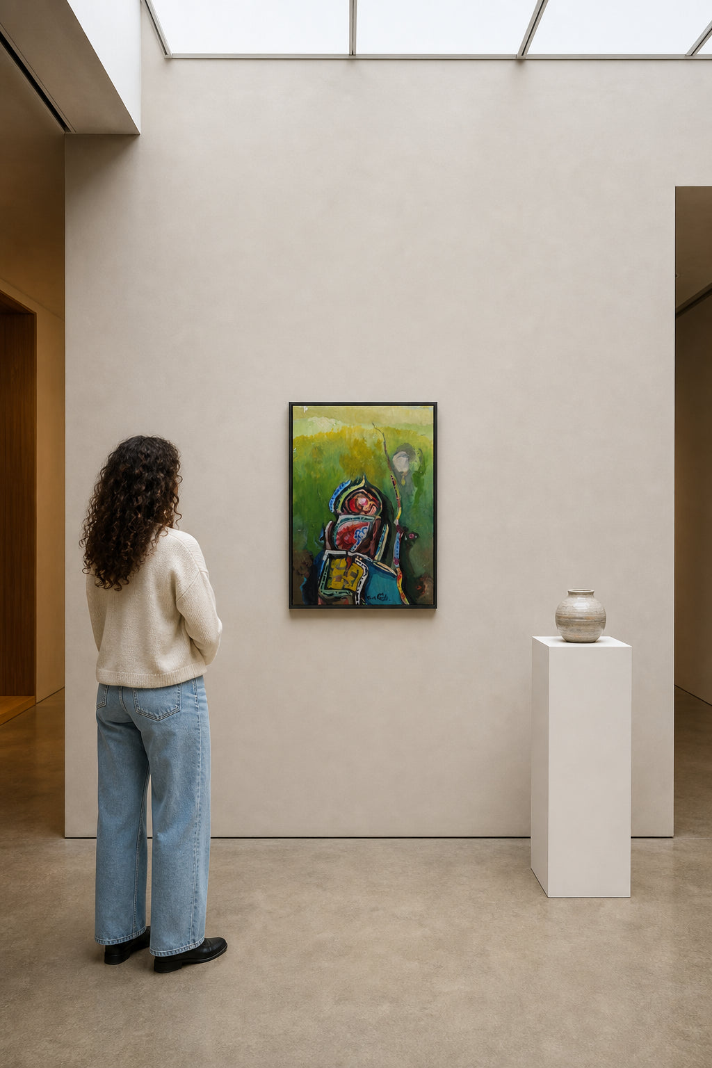 Colorful Robed Figure in Green Landscape - shown to scale