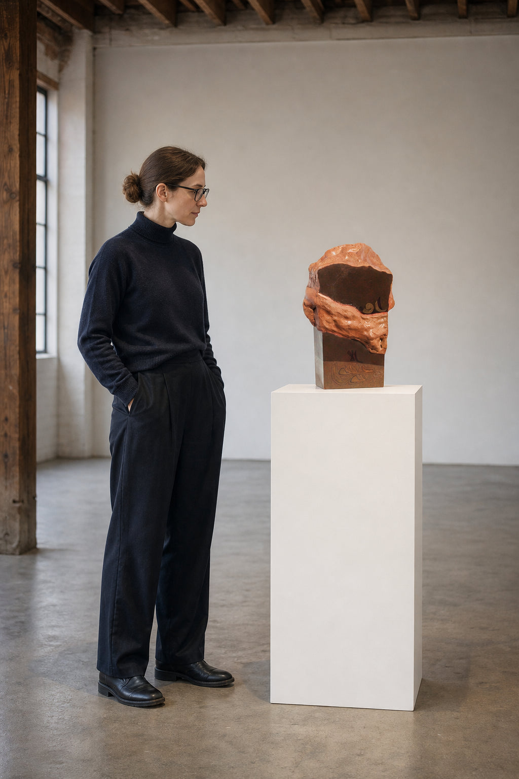 Abstract Ceramic Sculpture with Calligraphy - shown to scale